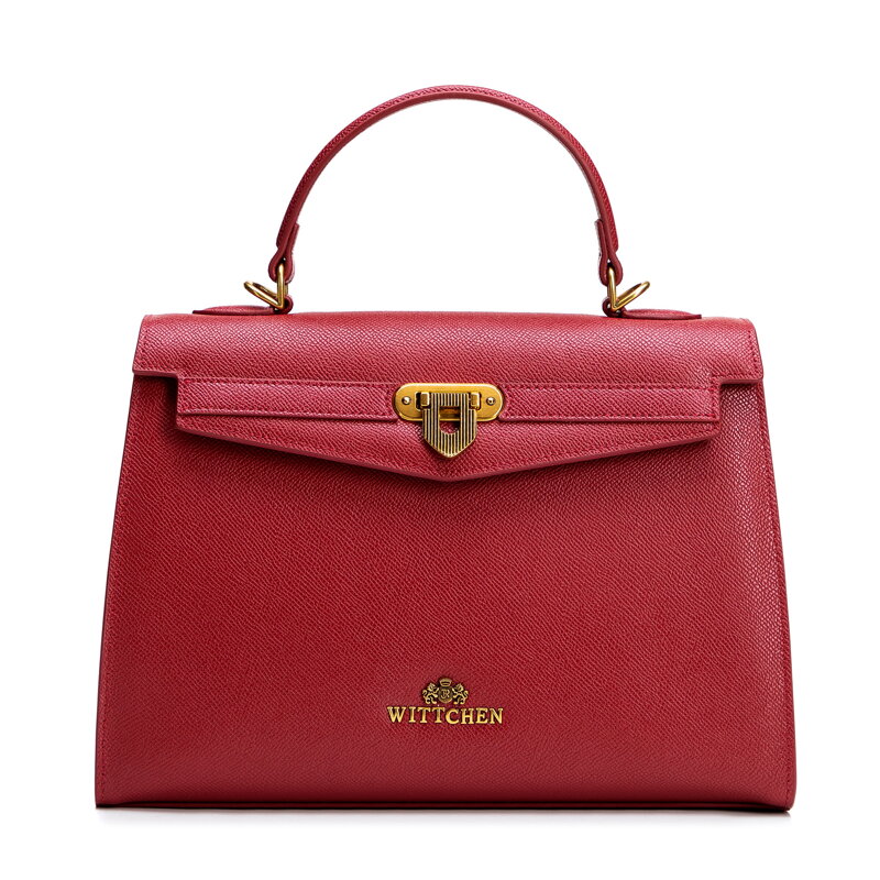 Kuferek ze skóry naturalnej z dekoracyjnym zapięciem czerwony 101-4E-214-3