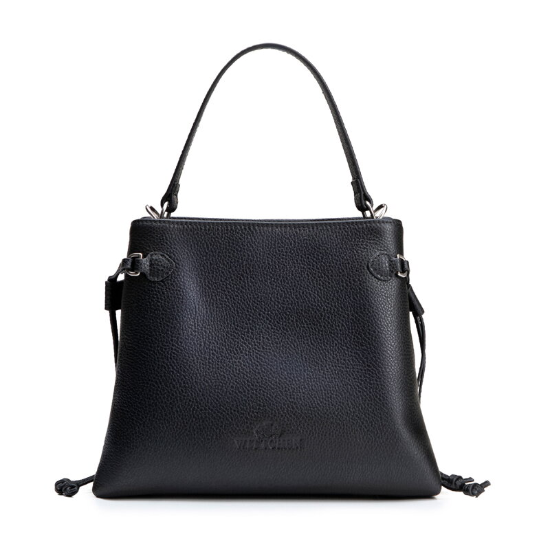 Kuferek ze skóry naturalnej z dekoracyjnymi troczkami czarny 102-4E-213-1