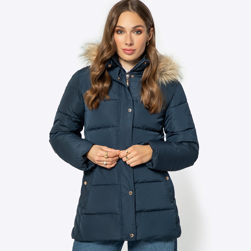 Kurtka damska pikowana z monogramem granatowa 99-9D-901-N