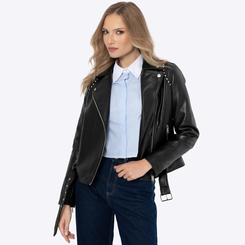 Damska ramoneska z nitami czarna 99-9P-110-1