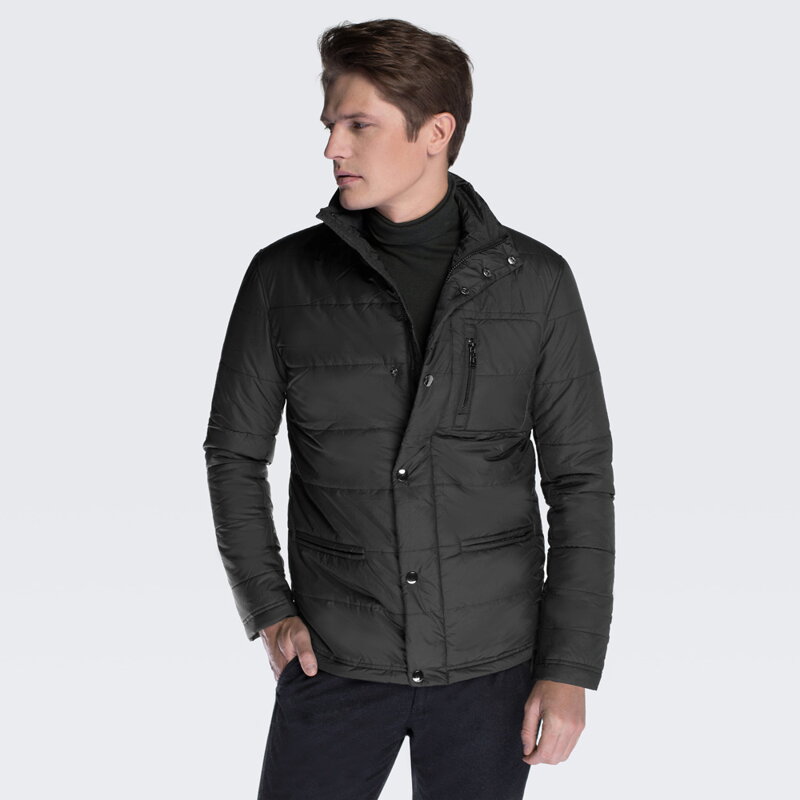 Kurtka męska z zapięciem na zamek i napy czarna 87-9N-451-1