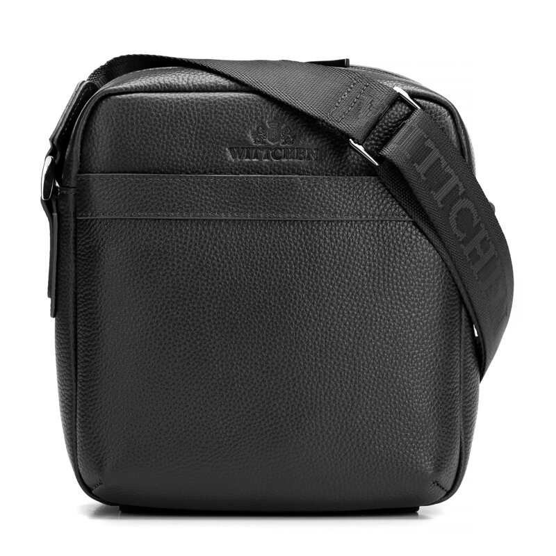 Męska listonoszka ze skóry naturalnej groszkowej czarna 29-4U-307-1