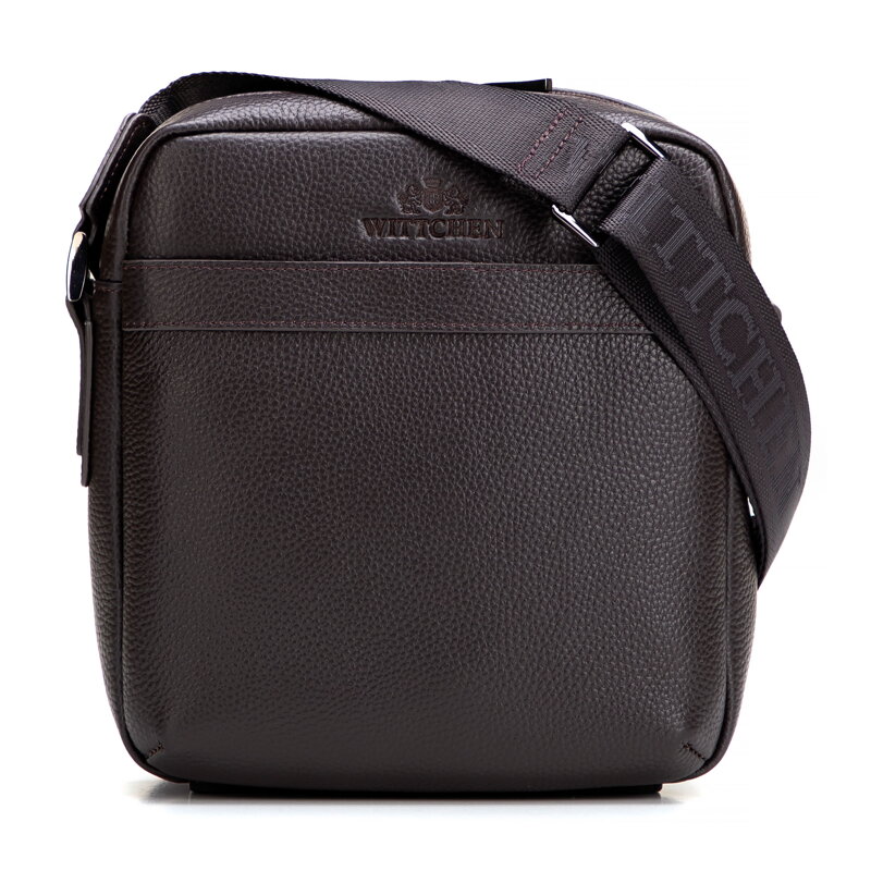 Męska listonoszka ze skóry naturalnej groszkowej brązowa 29-4U-307-4