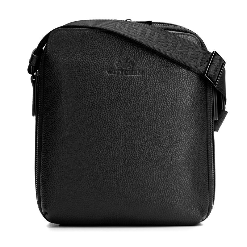 Skórzana listonoszka męska z szerokim otwarciem czarna 29-4U-309-1