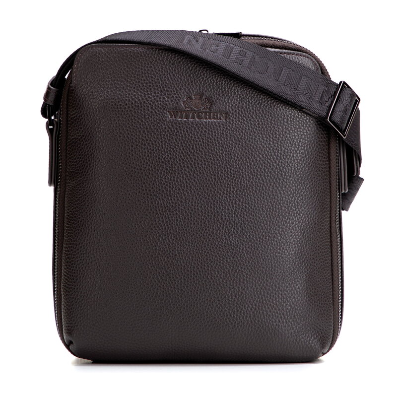 Skórzana listonoszka męska z szerokim otwarciem brązowa 29-4U-309-4