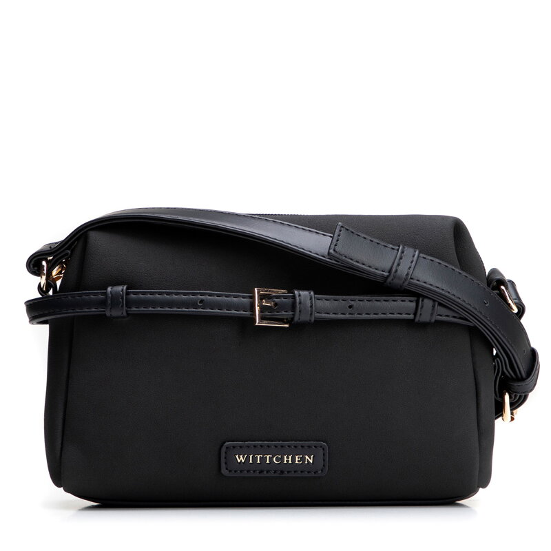 Listonoszka z imitacji skóry z dekoracyjnym paskiem czarno - złota 101-4Y-420-1G