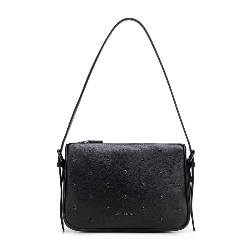 Listonoszka ze skóry naturalnej z ozdobnymi cyrkoniami czarna 102-4E-619-1