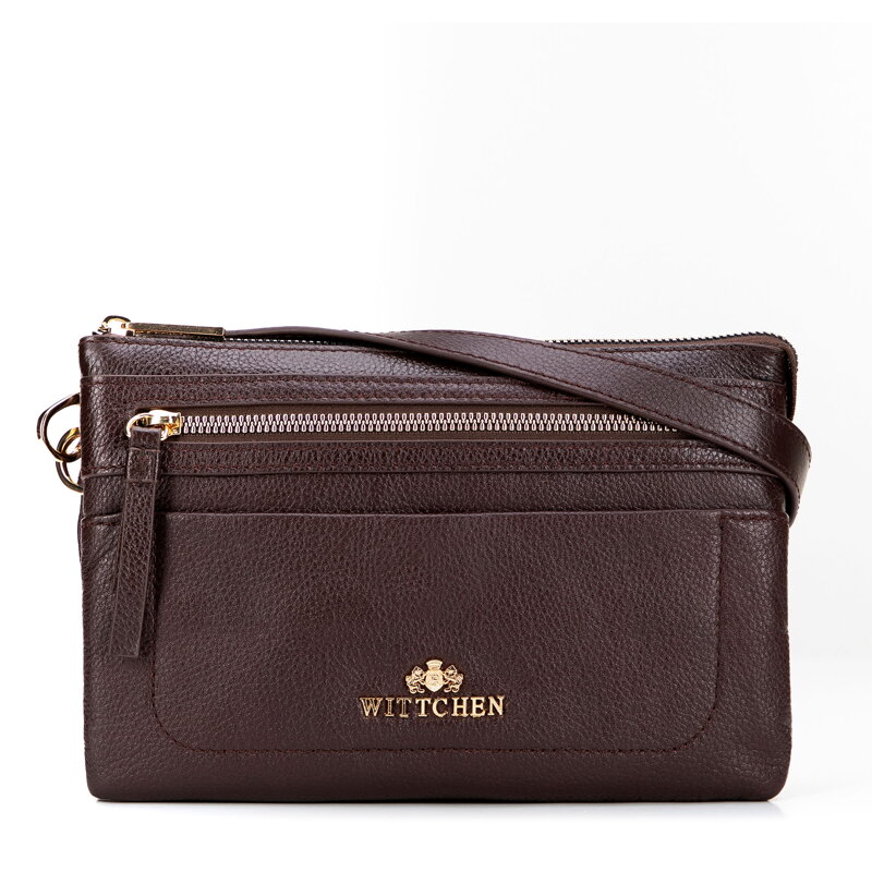 Mała listonoszka ze skóry naturalnej o fakturze groszkowej brązowa 101-4E-801-3