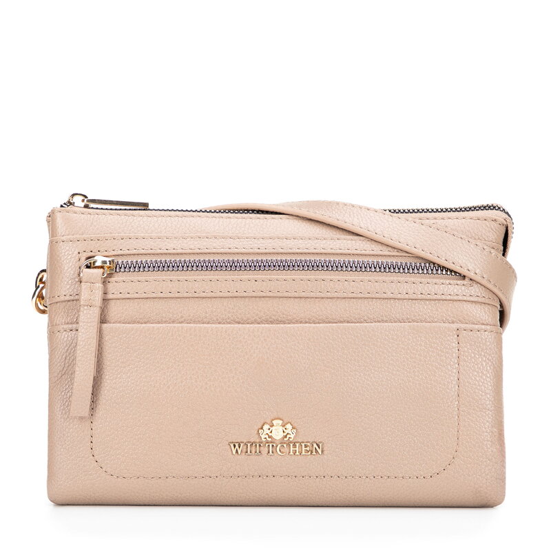 Mała listonoszka ze skóry naturalnej o fakturze groszkowej beżowa 101-4E-801-9