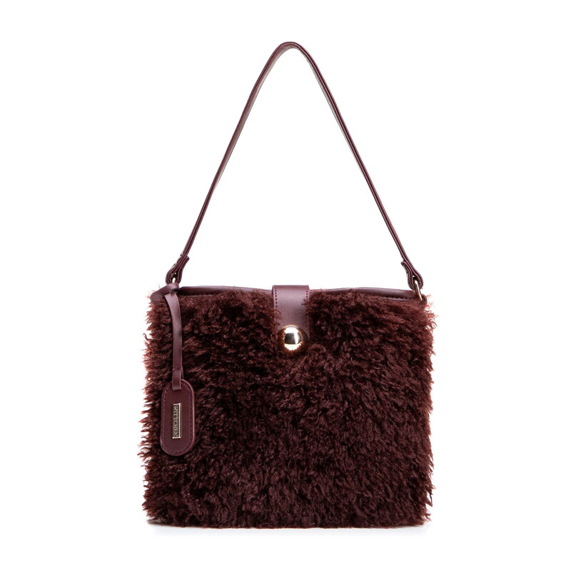 Mała torebka worek ze sztucznego futerka bordowa 101-4Y-439-4