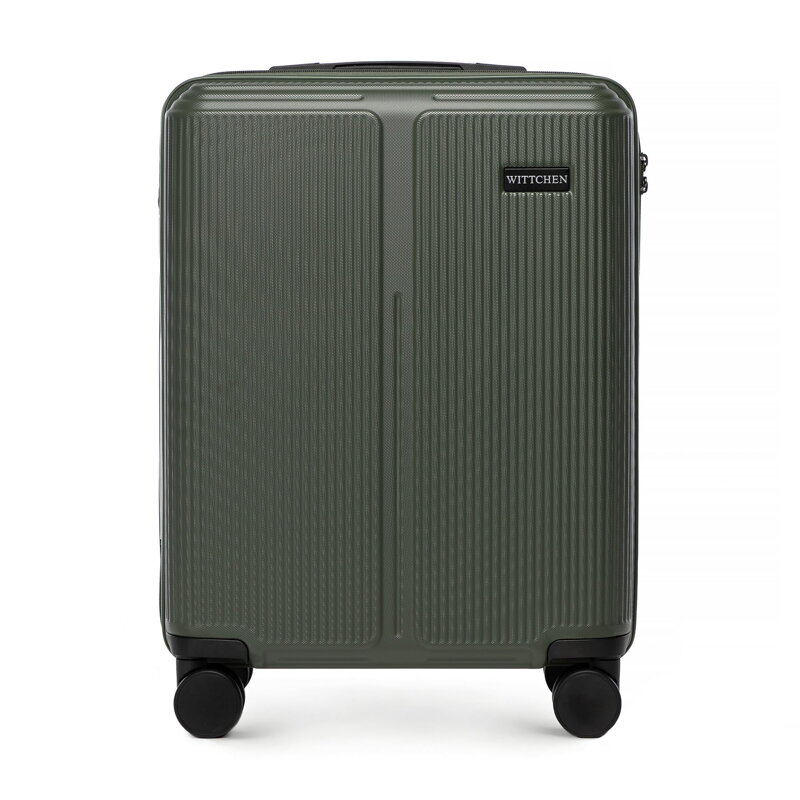 Mała walizka z ABS-u w drobne paski khaki 56-3A-601-85