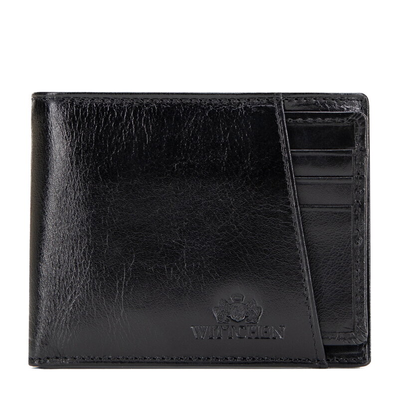 Mały portfel ze skóry naturalnej ścięty po skosie czarny 21-1-267-L10