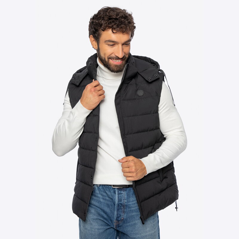 Męska kamizelka puchowa z kapturem czarna 101-9D-351-1