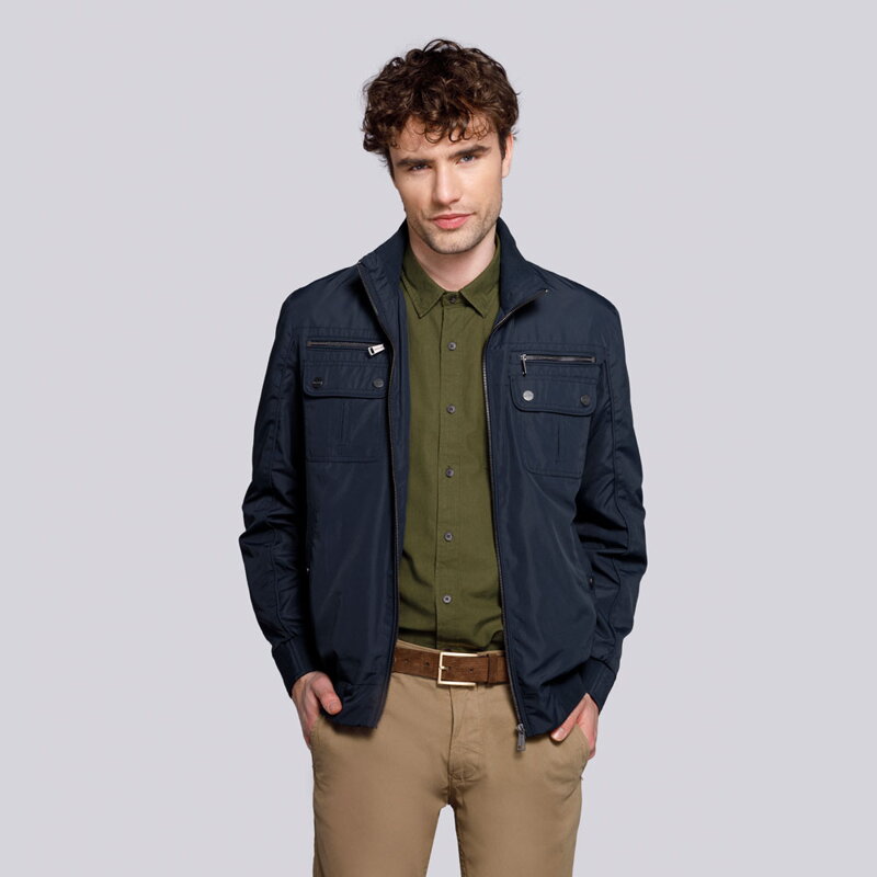 Męska kurtka harringtonka ze ściągaczami granatowa 92-9N-451-7