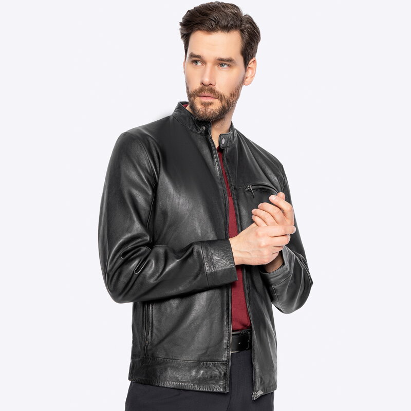 Męska kurtka ze skóry naturalnej owczej czarna 100-09-412-1