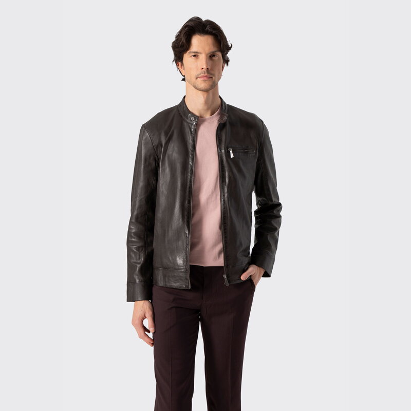 Męska kurtka ze skóry naturalnej owczej ciemny brąz 100-09-412-4