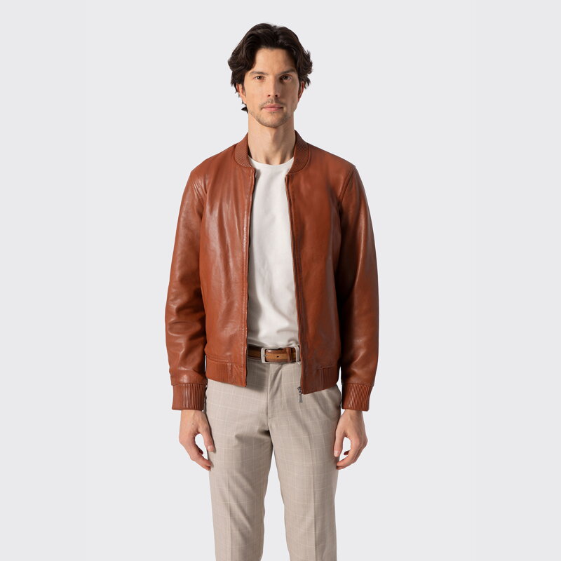 Męska kurtka ze skóry owczej brązowa 100-09-411-5