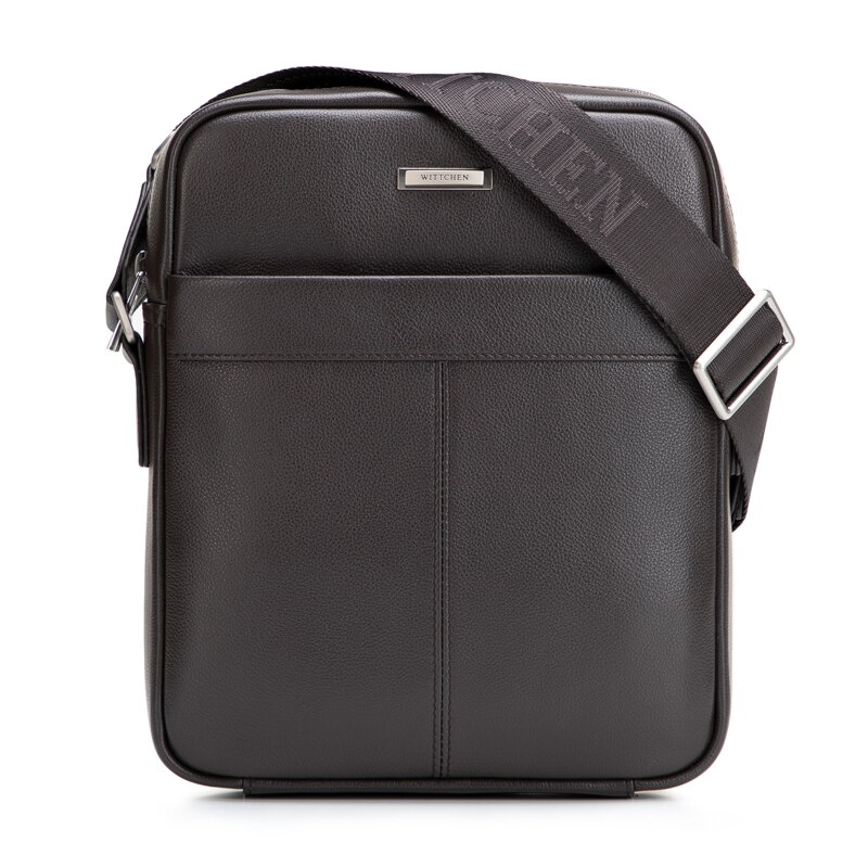 Męska listonoszka skórzana z dekoracyjnymi przeszyciami ciemny brąz 102-4U-605-4