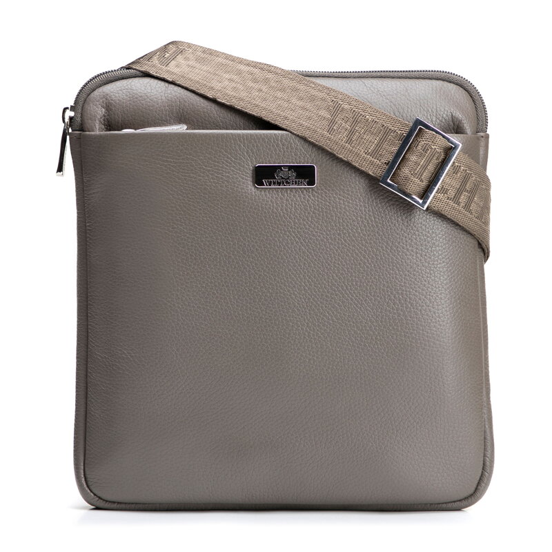 Męska listonoszka ze skóry naturalnej z kieszonką na suwak beżowa 98-4U-901-44