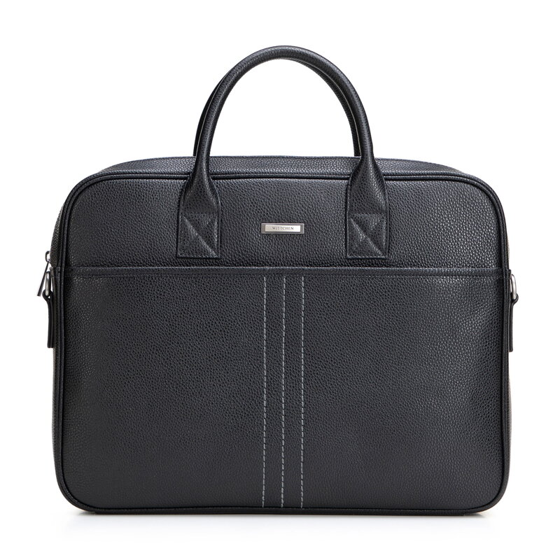 Męska torba na laptopa 15,6” ze skóry naturalnej groszkowej czarno - srebrna 102-3U-601-1S