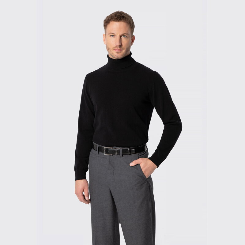 Męski golf z wełny czarny 29-99-350-1