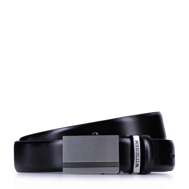 Męski pasek skórzany ze zdobioną klamrą automatyczną czarny 98-8M-902-1