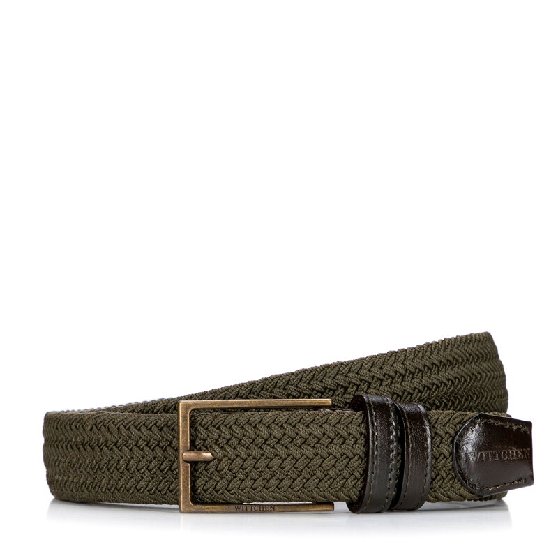 Męski pasek z materiałowej plecionki ze skórzanymi elementami khaki 101-8M-407-Z Męski pasek z materiałowej plecionki ze skórzanymi elementami khaki 101-8M-407-Z
