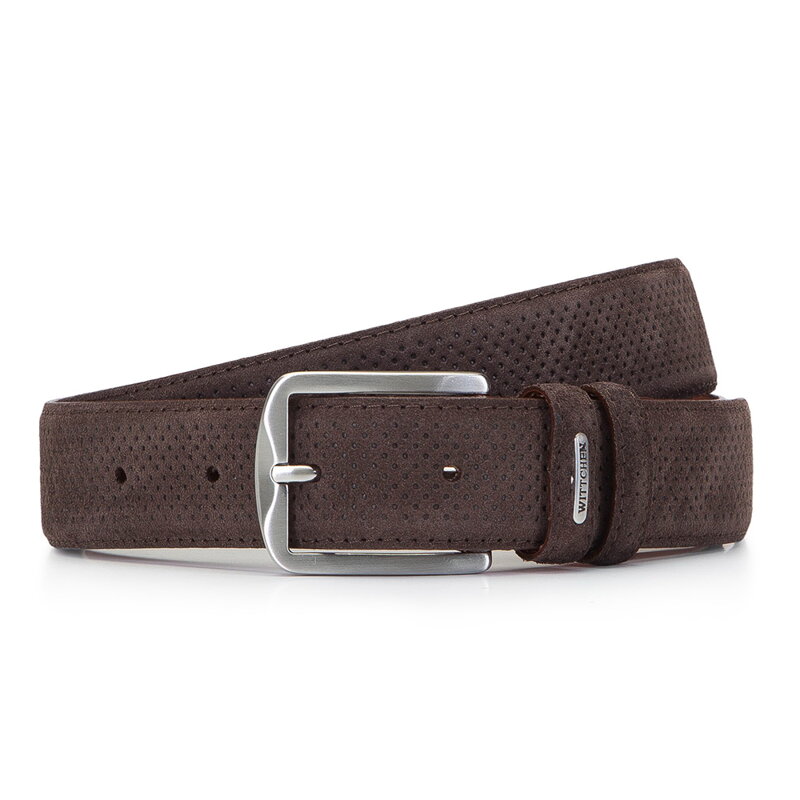 Męski pasek z perforowanej skóry welurowej 92-8M-370-4