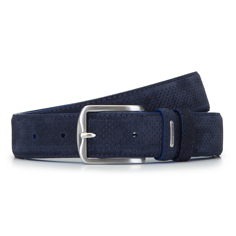 Męski pasek z perforowanej skóry welurowej 92-8M-370-7