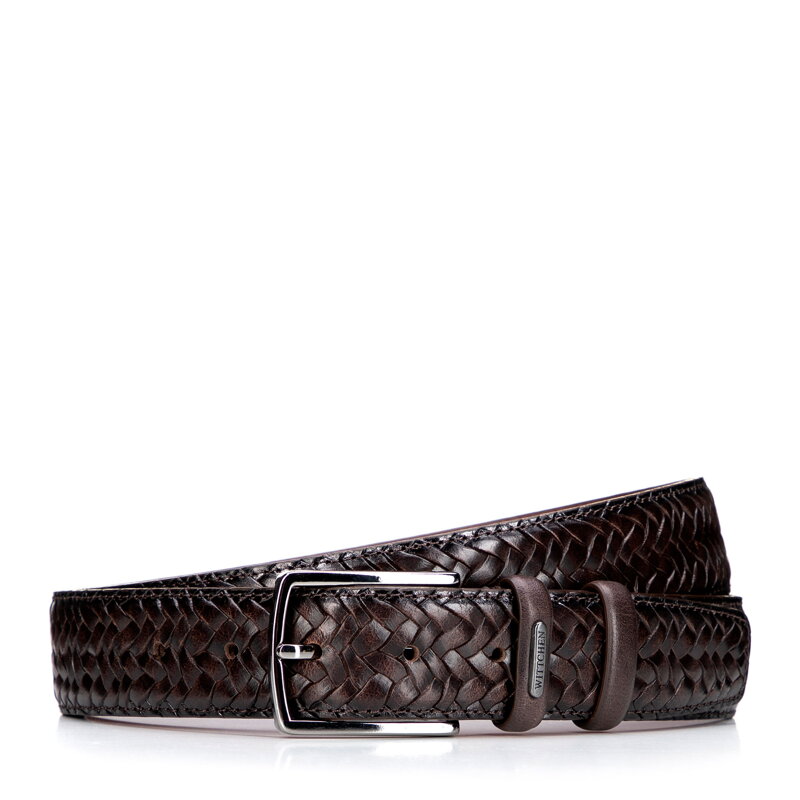 Męski pasek ze skóry naturalnej z efektem plecionki brązowy 101-8M-202-4