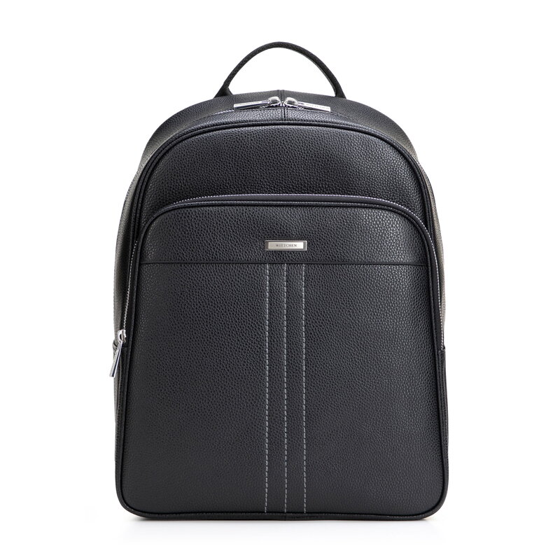 Męski plecak z miejscem na laptopa 14” ze skóry naturalnej czarno - srebrny 102-3U-600-1S