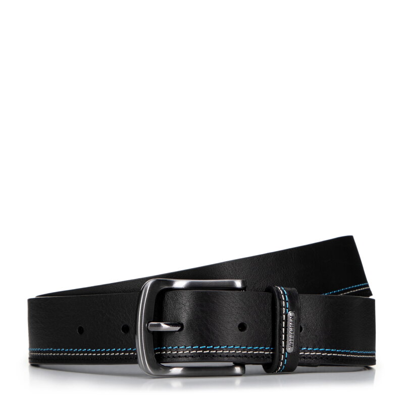 Męski skórzany pasek z przeszyciami granatowy 99-8M-101-17