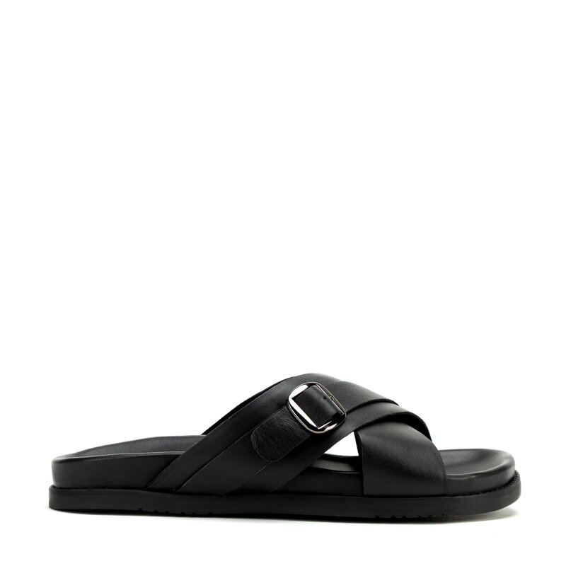 Męskie klapki ze skóry naturalnej czarne 100-M-750-1