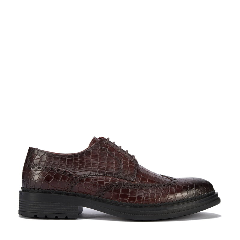 Męskie półbuty ze skóry croco bordowe 95-M-504-3 Męskie półbuty ze skóry croco bordowe 95-M-504-3