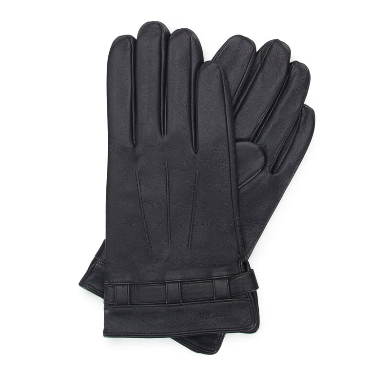 Męskie rękawiczki skórzane z paskiem na zatrzask ciemny brąz 45-6A-016-5