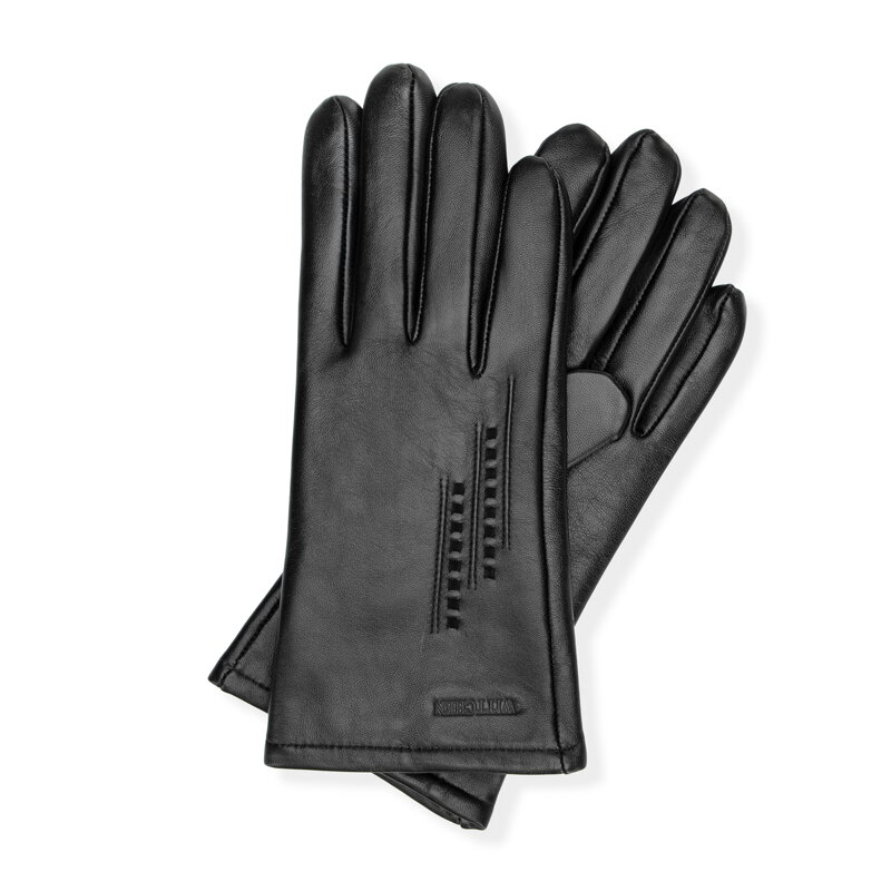 Męskie rękawiczki ze skóry naturalnej owczej ocieplane czarne 39-6A-040-1