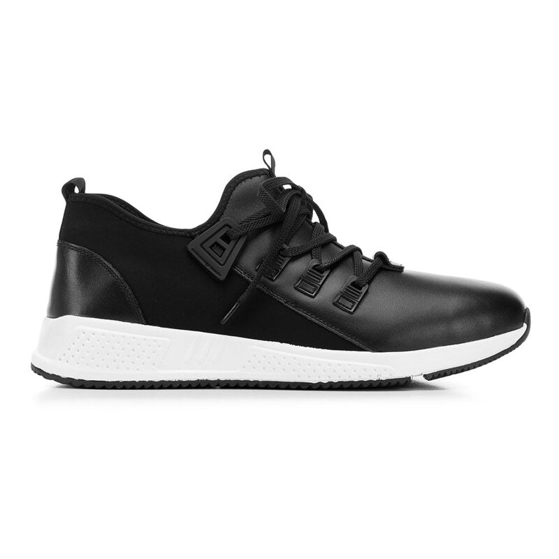 Męskie sneakersy ze skóry i tkaniny czarne 92-M-914-1 Męskie sneakersy ze skóry i tkaniny czarne 92-M-914-1