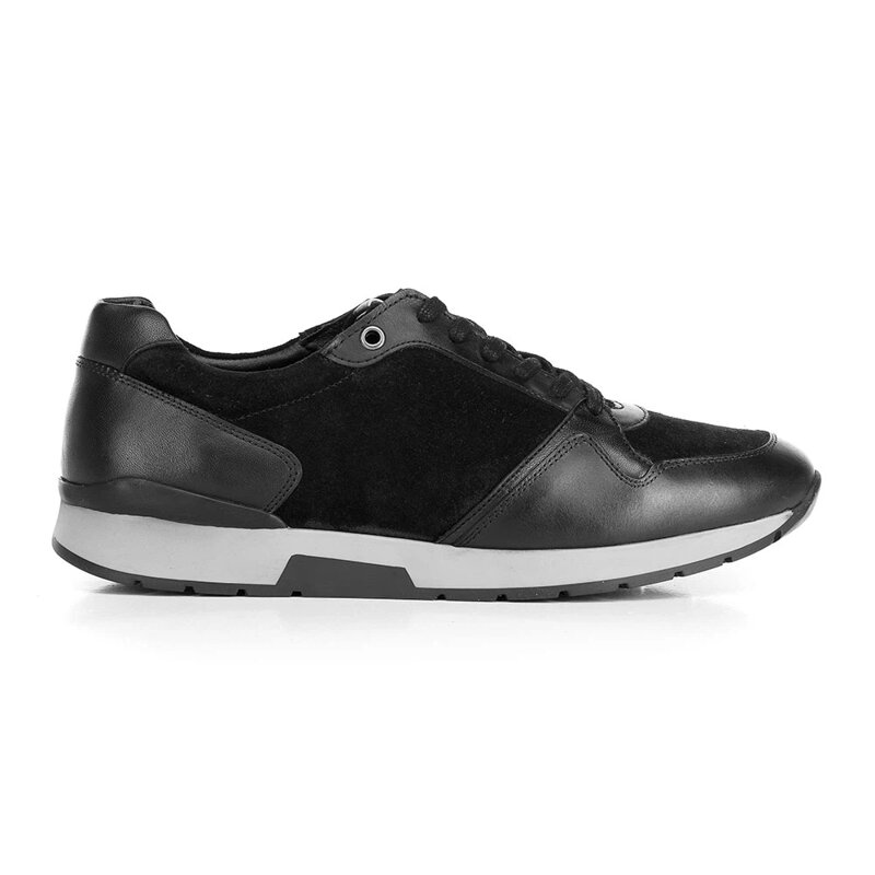 Męskie sneakersy ze skóry zamszowej i licowej czarne 92-M-300-1 Męskie sneakersy ze skóry zamszowej i licowej czarne 92-M-300-1