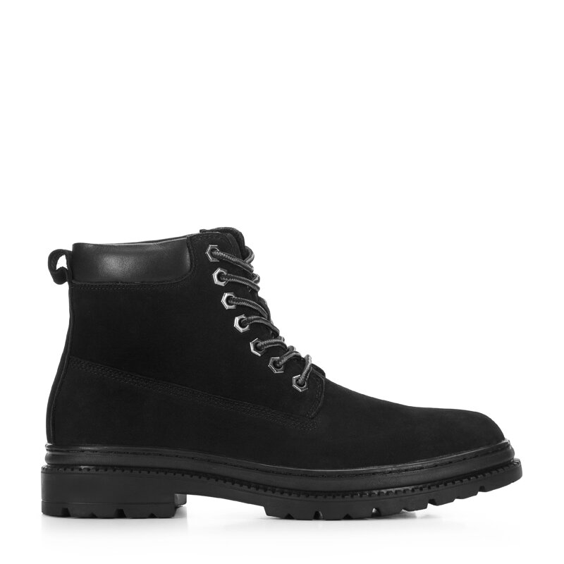 Męskie trapery nubukowe sznurowane czarne 97-M-500-1