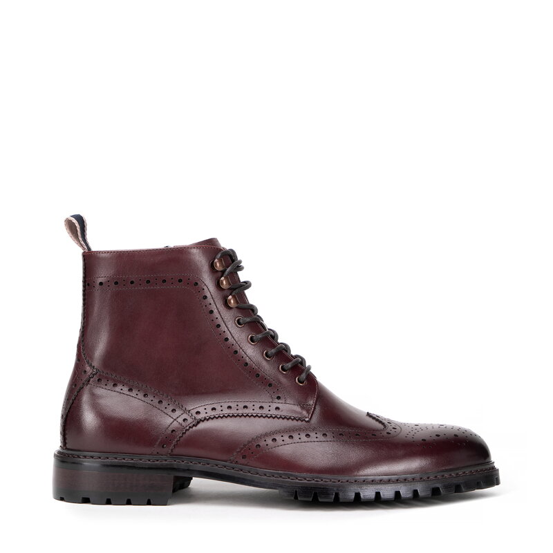 Męskie trzewiki skórzane z perforacjami bordowe 99-M-514-3