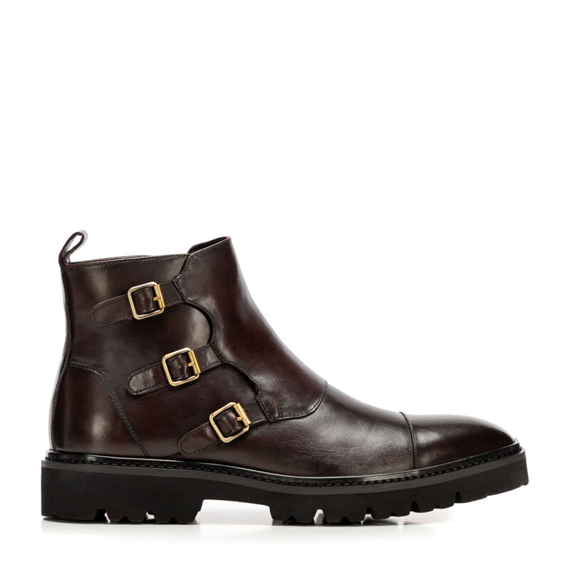 Męskie trzewiki ze skóry naturalnej na podeszwie track ciemny brąz 101-M-501-4