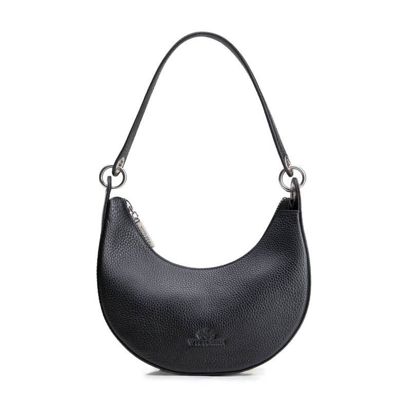 Minitorebka bagietka ze skóry naturalnej z tłoczonym logo czarna 102-4E-215-1