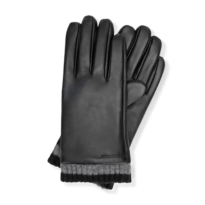 Ocieplane męskie rękawiczki ze skóry naturalnej owczej czarne 39-6A-047-1