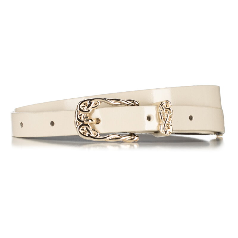 Pasek damski ze skóry licowej lakierowanej beżowy 90-8D-314-9