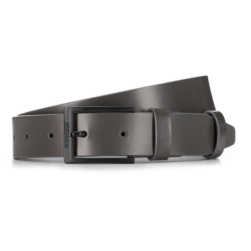 Skórzany pasek o gładkiej fakturze męski szary 88-8M-307-8