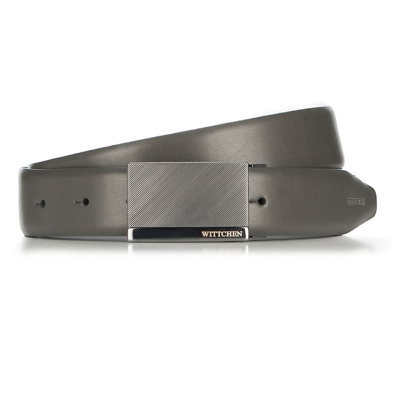 Pasek męski ze skóry naturalnej z zaciskową klamrą szary 89-8M-311-8