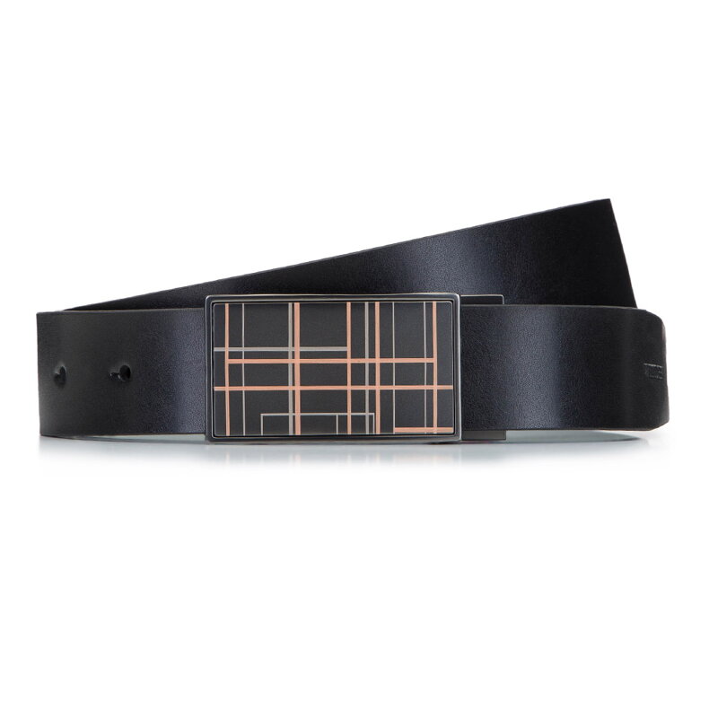 Męski pasek skórzany z klamrą w paski dwustronny 92-8M-352-17