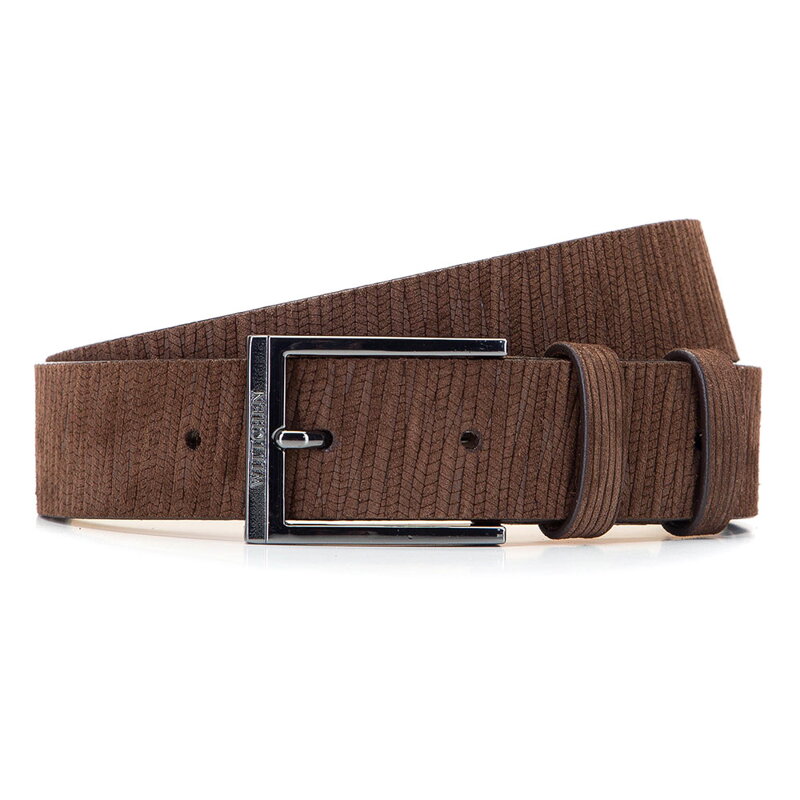 Męski pasek ze skóry welurowej tłoczony brązowy 92-8M-365-4