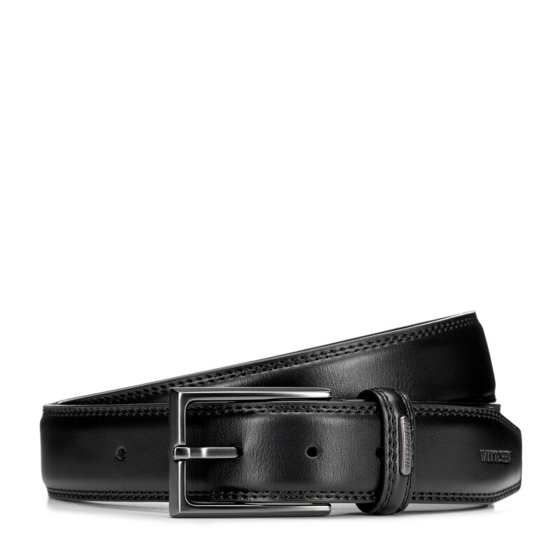 Pasek skórzany męski z podwójnym stebnowaniem czarny 101-8M-217-1