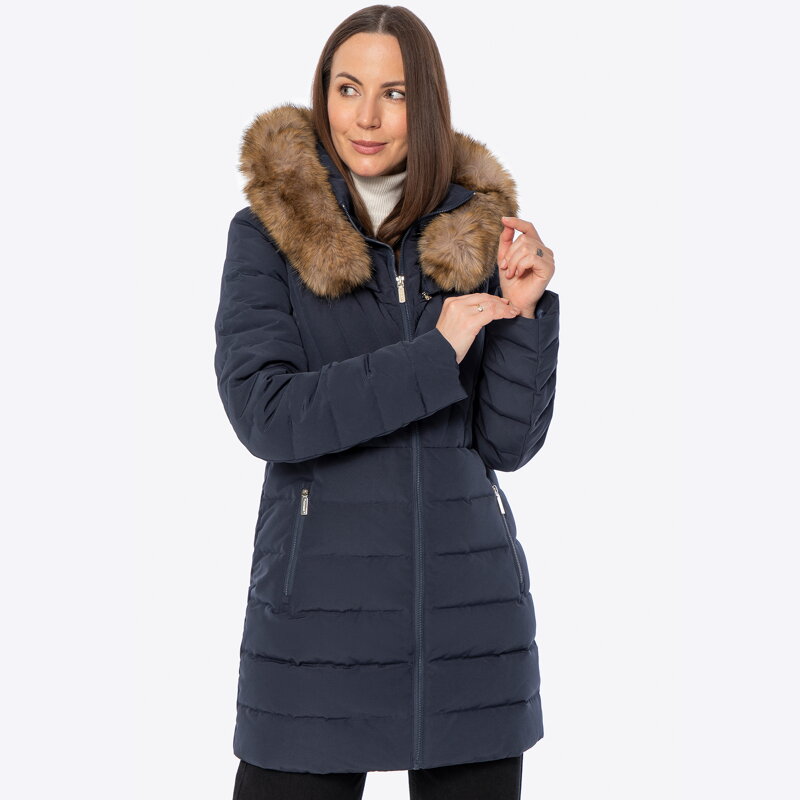 Pikowana kurtka z naturalnym puchem granatowa 101-9D-201-N